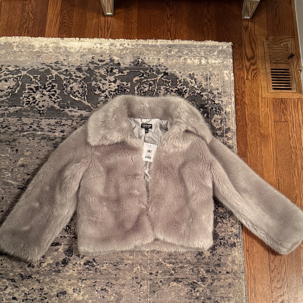 Topshop Light Gray Faux Fur Coat